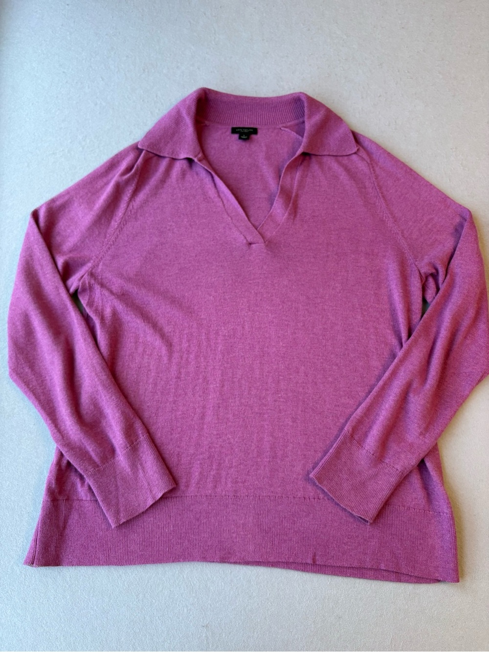Ann Taylor Factory Pink Collared V-Neck Cotton Blend Sweater Sz L